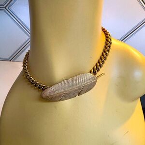 Ela stone vintage Y2K 14kg plated feather pendant choker Link chain 🪶